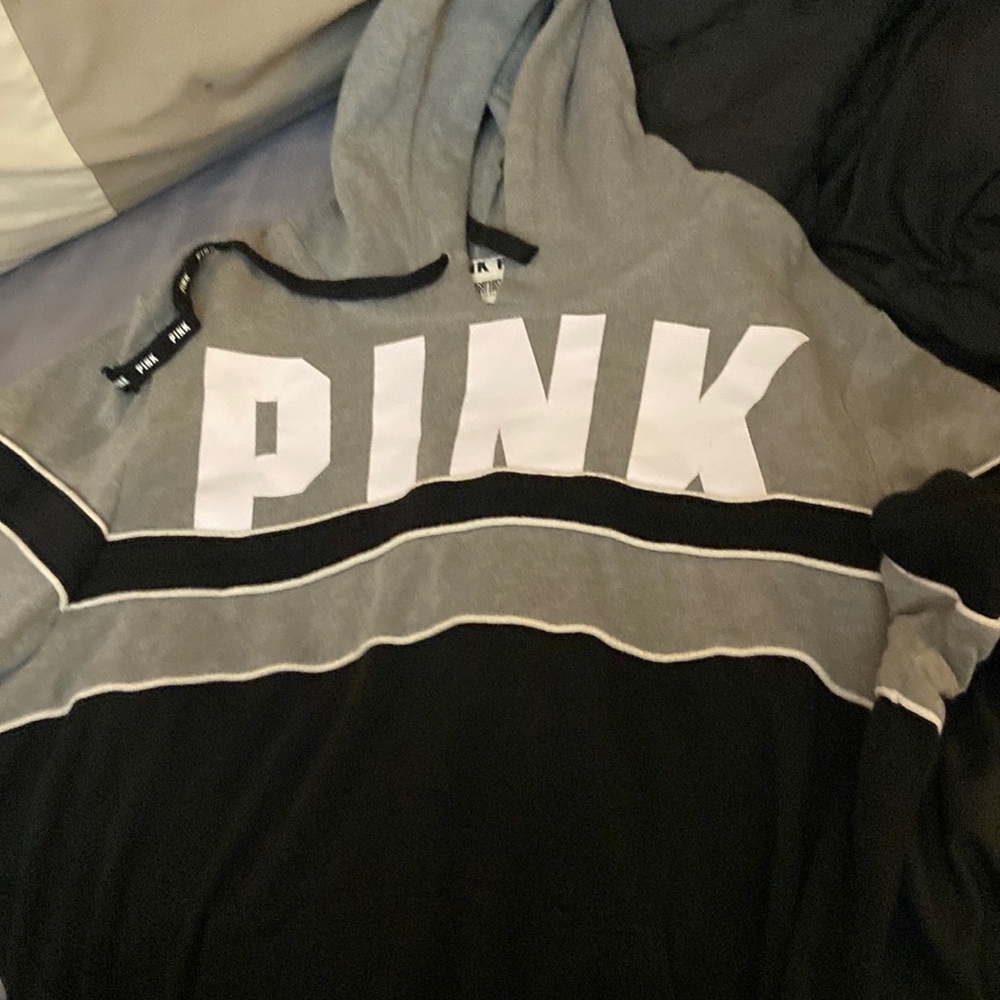 Lg PINK hoodie gray, and black
